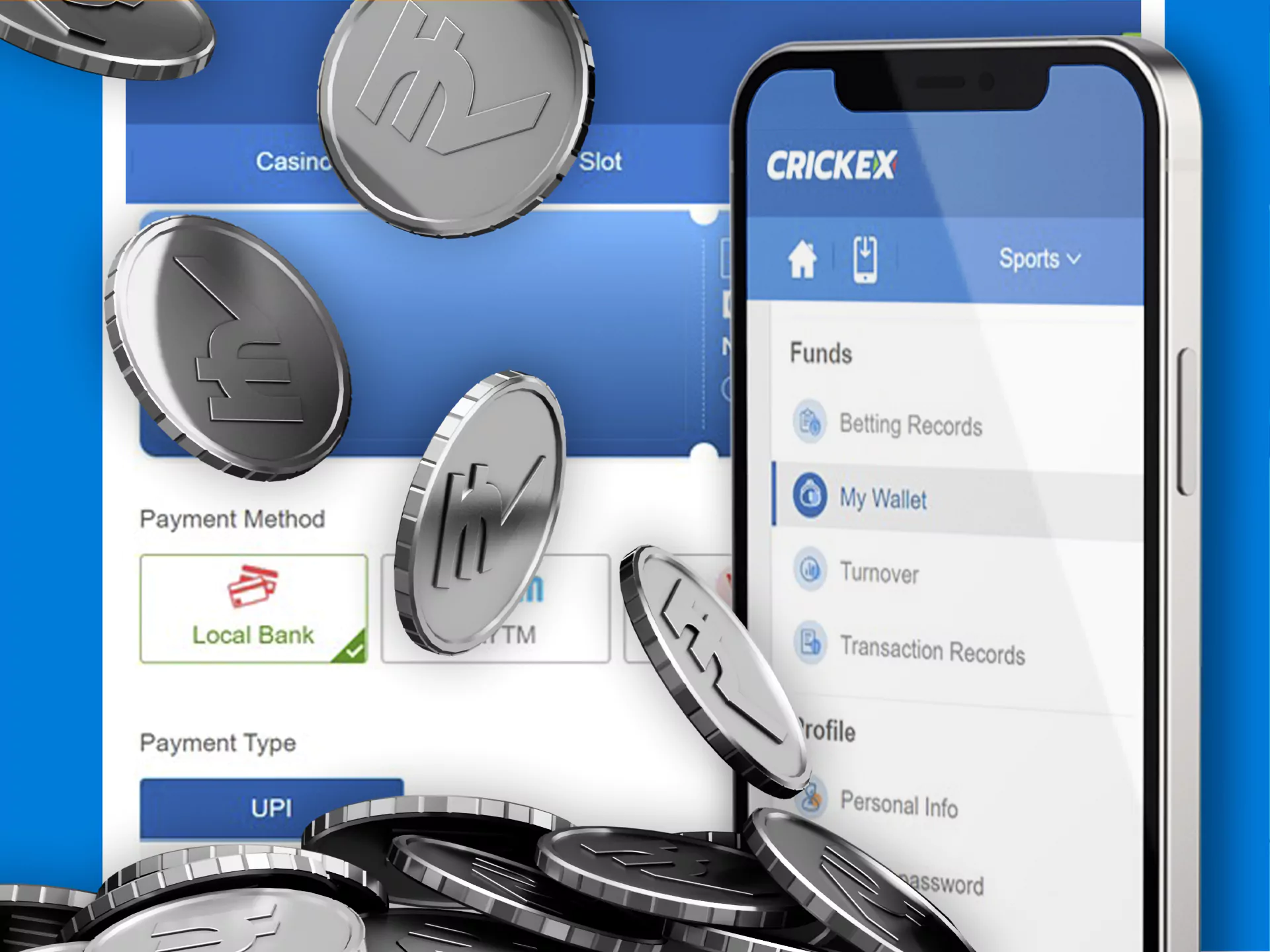 Popular Indian payment systems are available in the Crickex app.