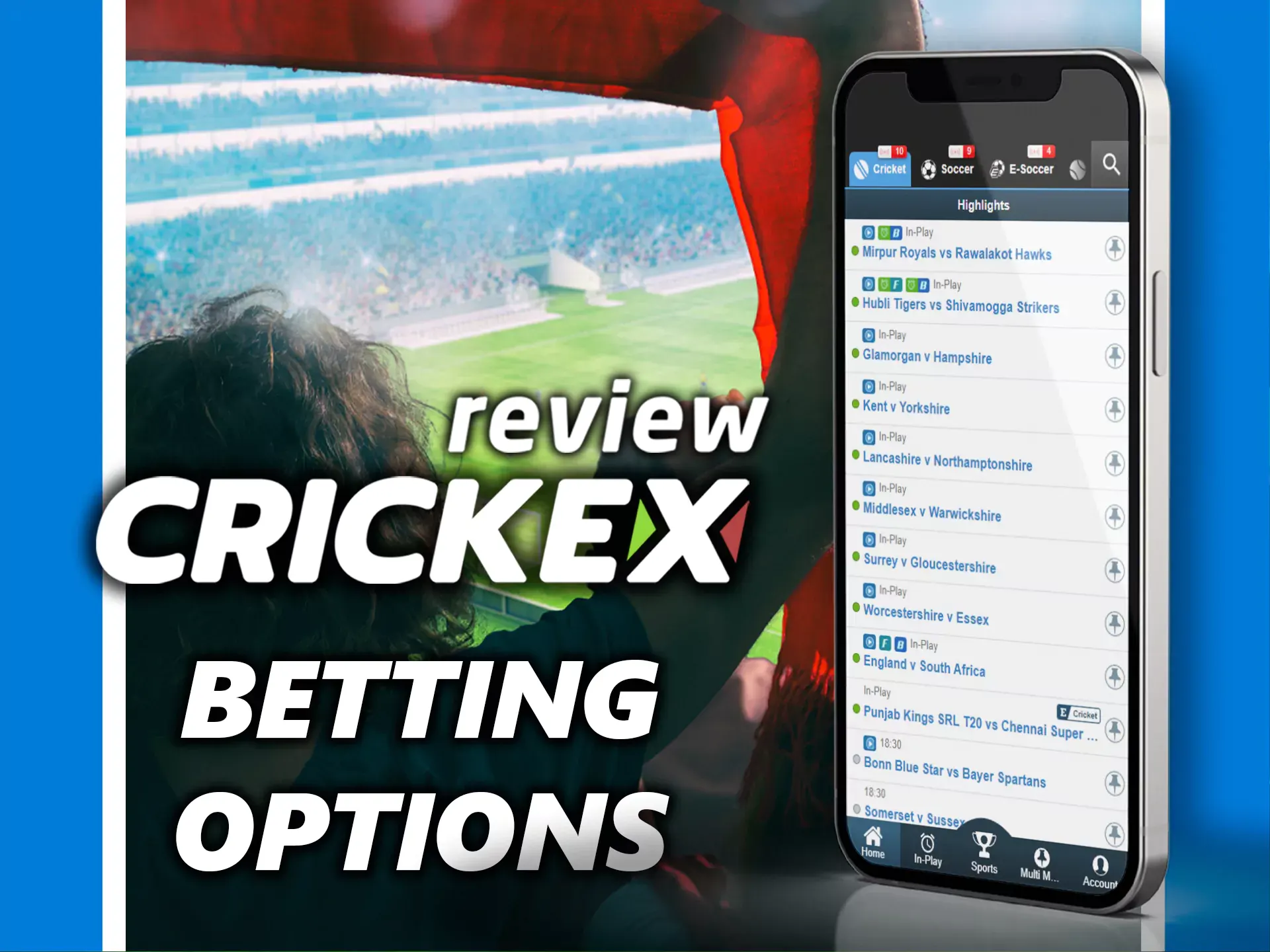 The Crickex app offers a variety of sports betting options.