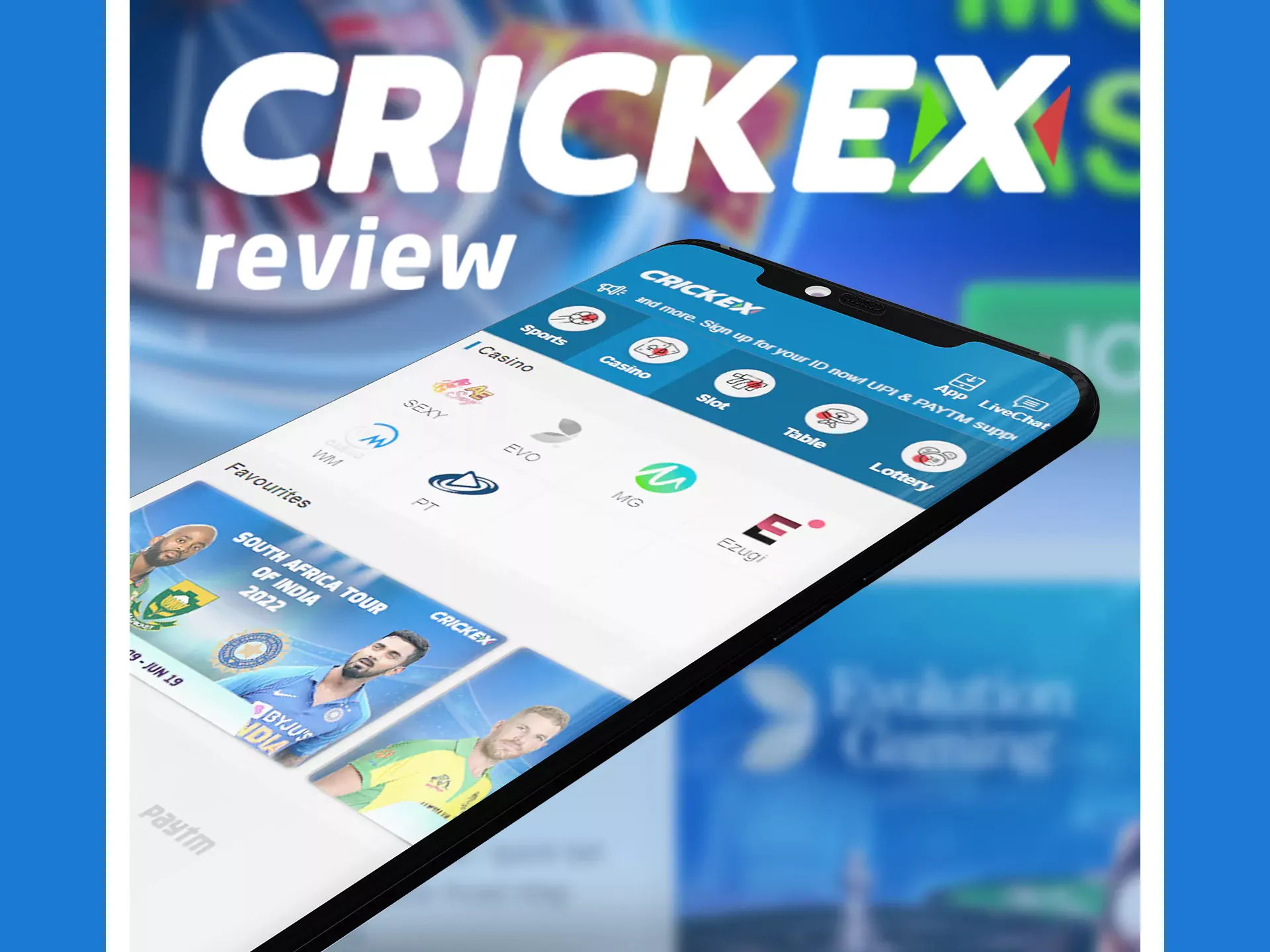 The Crickex app supports online casino.