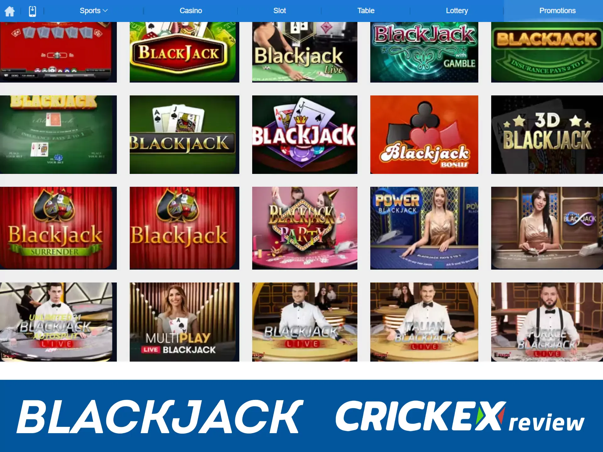 For casino games, choose blackjack from Crickex.