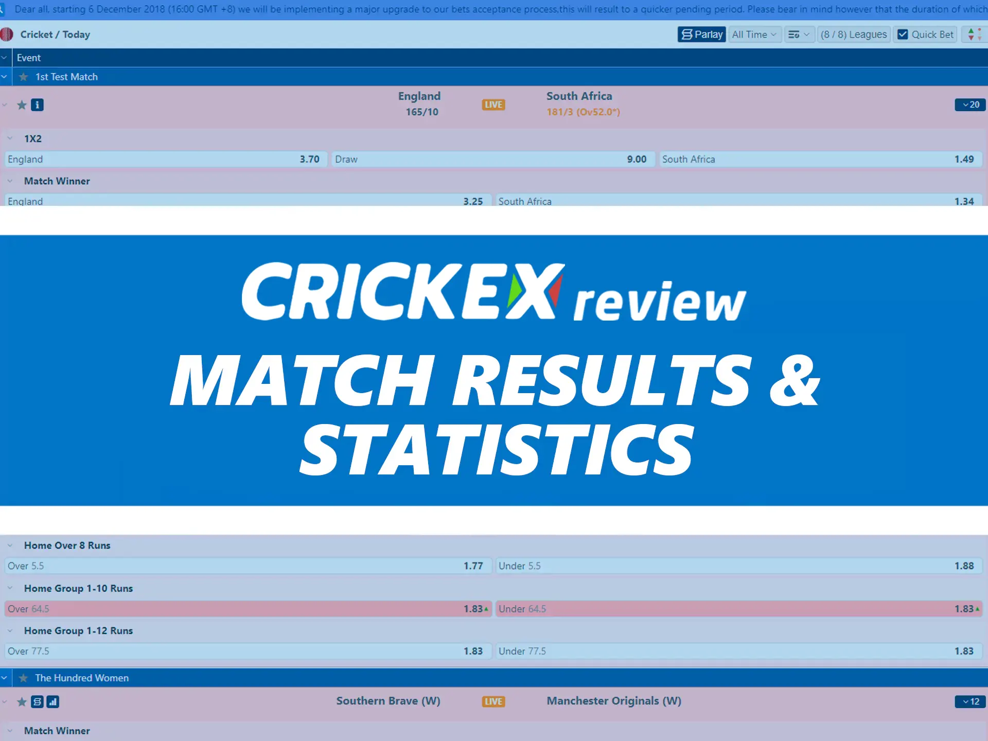 Crickex offers detailed betting statistics and match results.