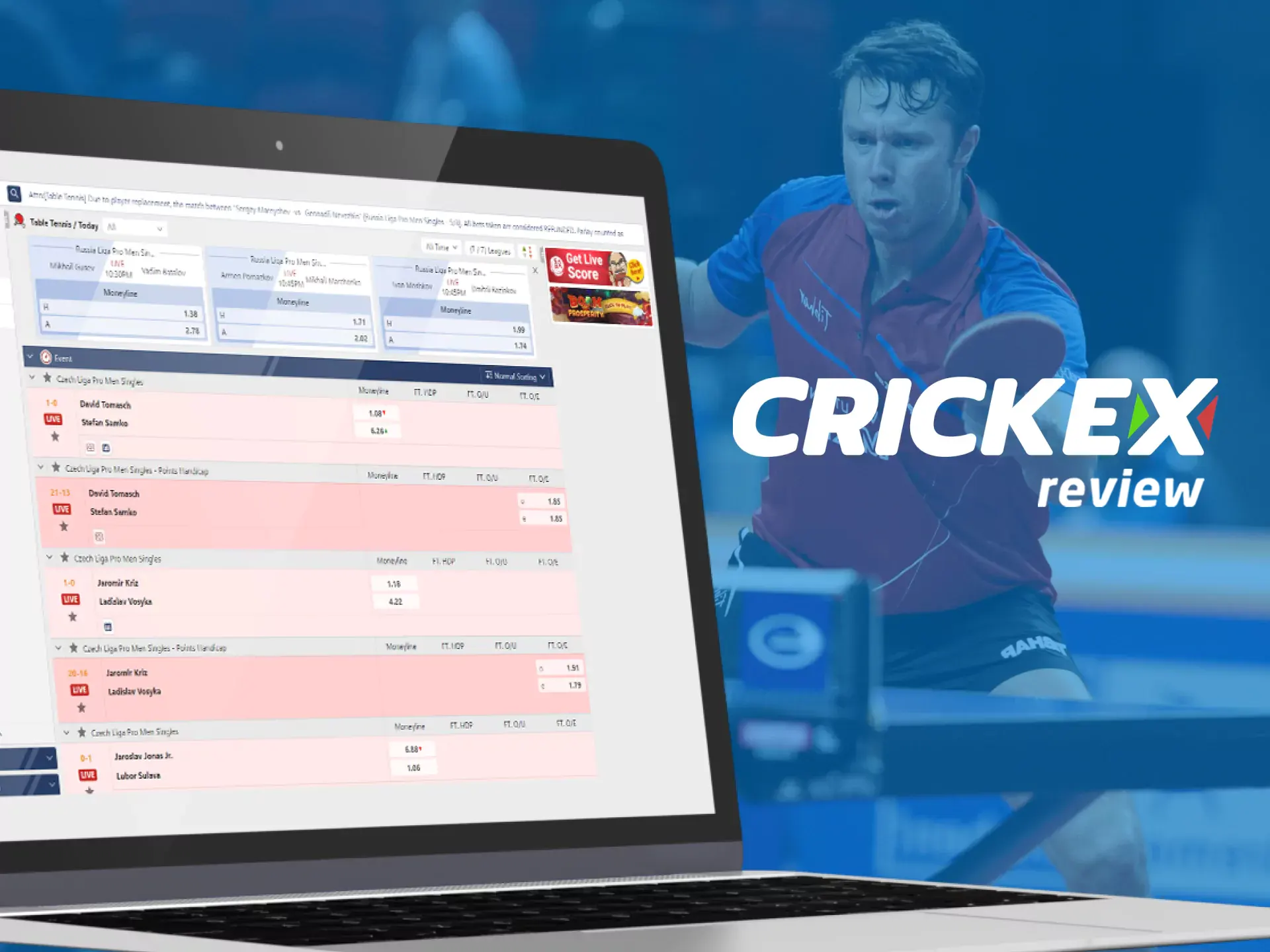 Choose table tennis from Crickex for betting.